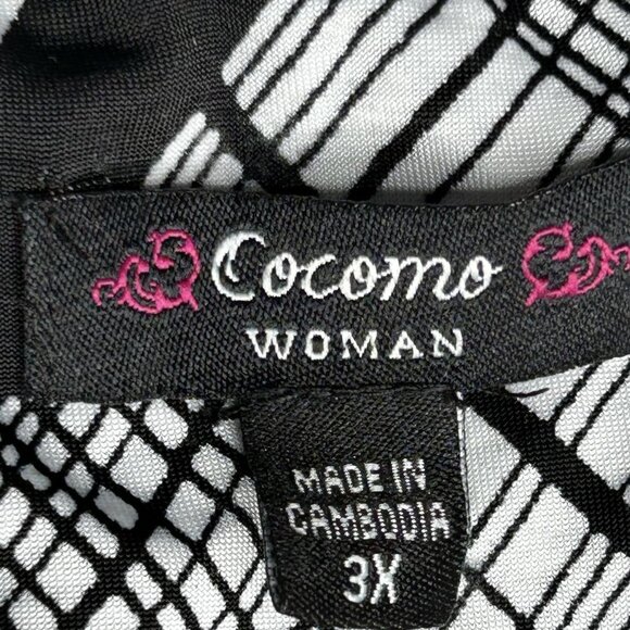 Cocomo Woman Blouse Womens 3X Geometric Tunic Long Sleeve Button Ruffle Top - Picture 4 of 10